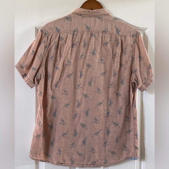 EUC Grayers Bird Print Linen-Blend Shirt Peach Tan Casual Short Sleeve L Soft - Picture 3 of 8